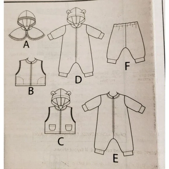 Infant Cape, Vest, Bunting & Pants Sewing Pattern Butterick B6372, Baby Clothes - Picture 2 of 5
